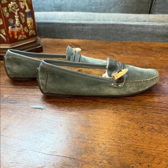 Salvatore Ferragamo Teal Suede Loafers - Picture 4 of 7
